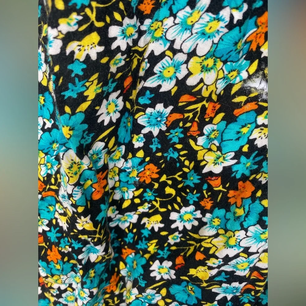 Woolrich Vintage 90s Blue Denim Bib Dress with Teal Floral Skirt Flawed - Picture 6 of 7